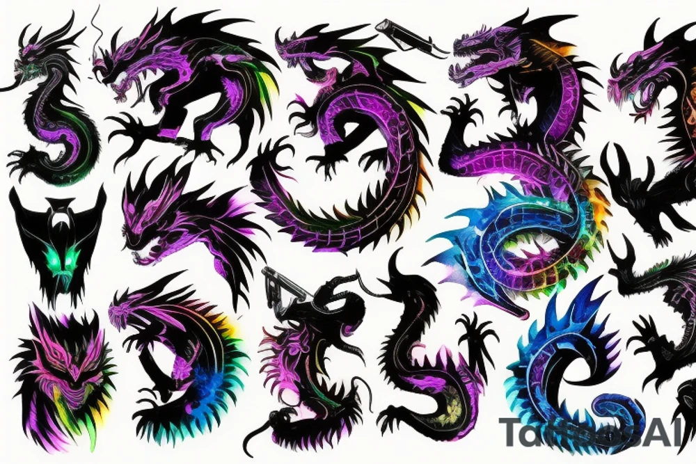 neon cyberpunk dragon tattoo idea