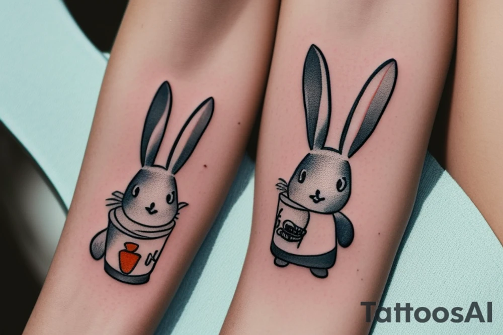 Miffy the rabbit tattoo with a beer in the hand tattoo idea