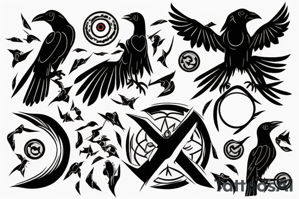 a crow with the sharingan of shisui tattoo idea