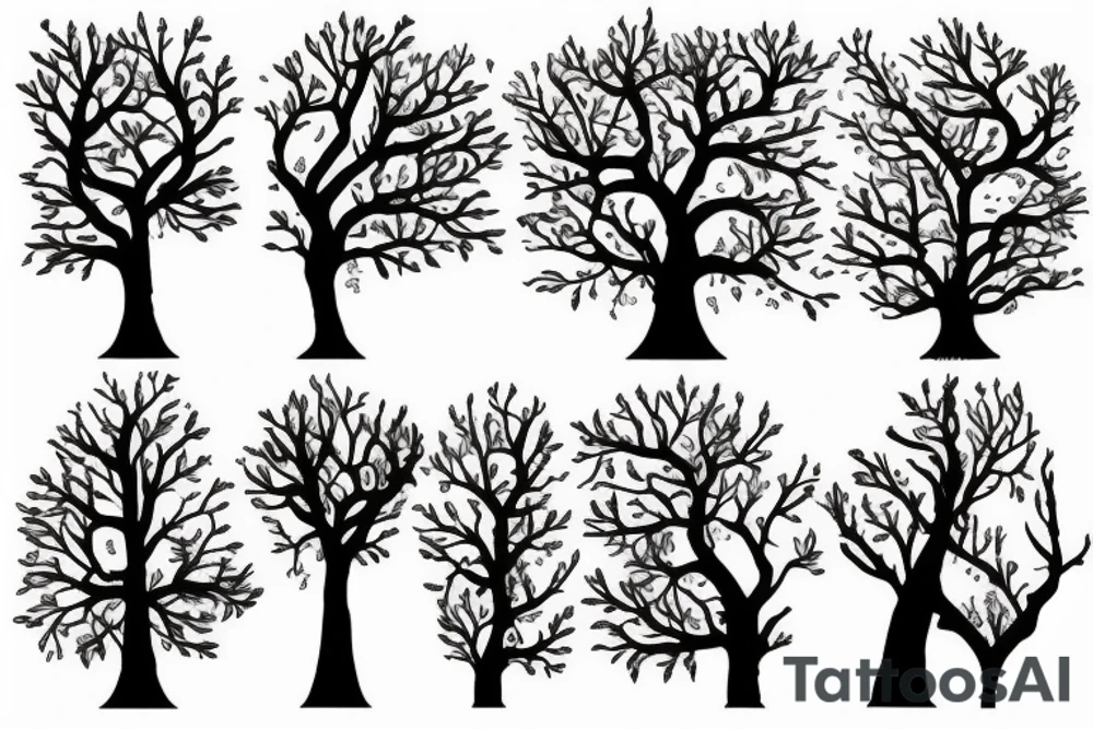 Tree with five birds tattoo idea