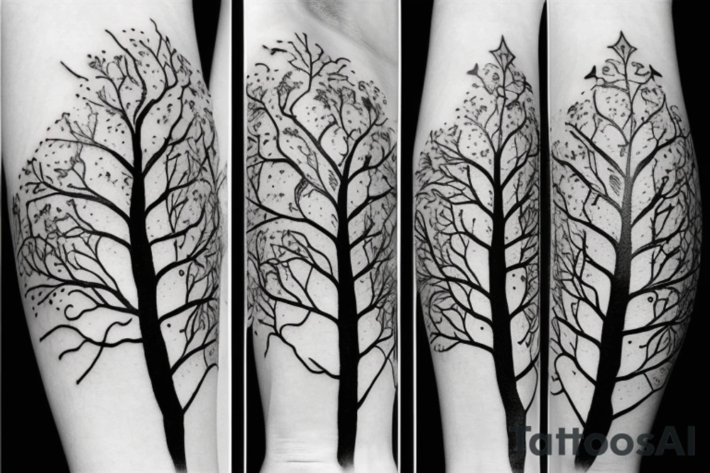 Tree with five birds tattoo idea