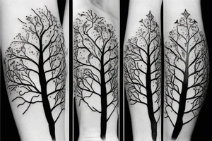 Tree with five birds tattoo idea