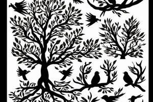 Tree with five birds tattoo idea