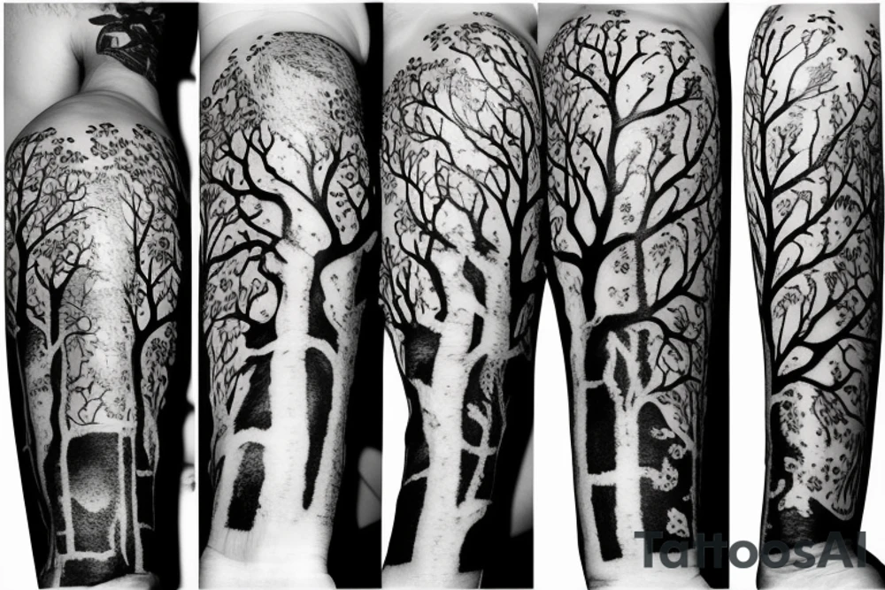 Tree with five birds tattoo idea