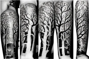 Tree with five birds tattoo idea