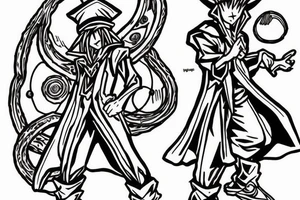 Time wizard from yugioh, but with the feet and hat of vaughn bodes wizard character tattoo idea