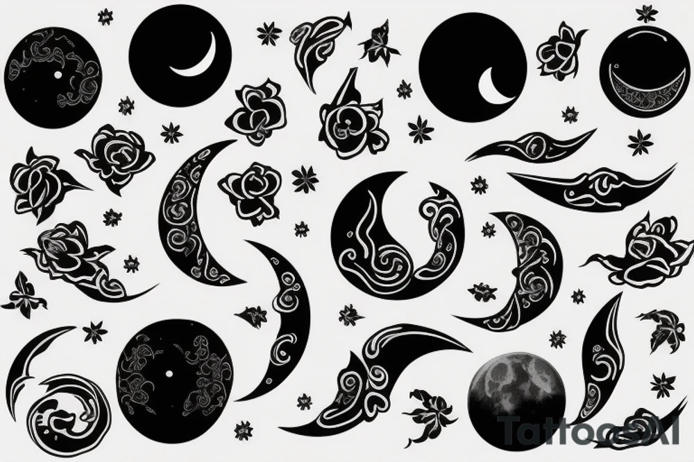 FIne line minimalistic tattoo of moon with oriental touches tattoo idea