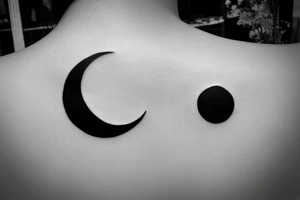 Fine line minimalistic tattoo of moon with oriental touches tattoo idea