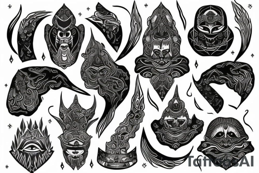 Evil sadu old-school trippy tattoo idea