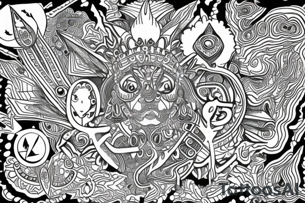 Evil sadu old-school trippy meditating tattoo idea