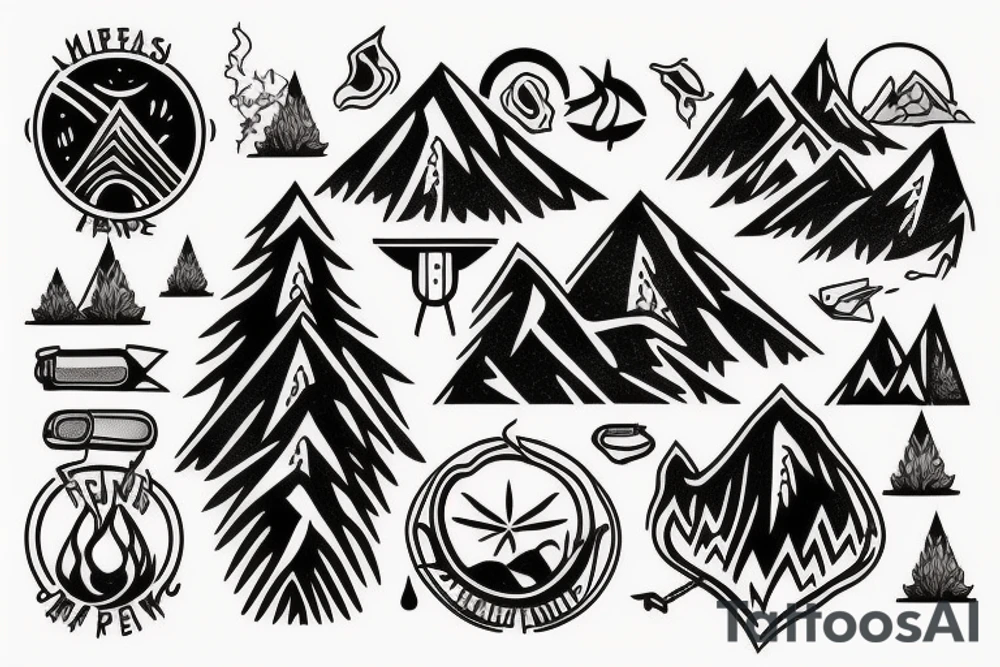 Mountains with campfire tattoo idea