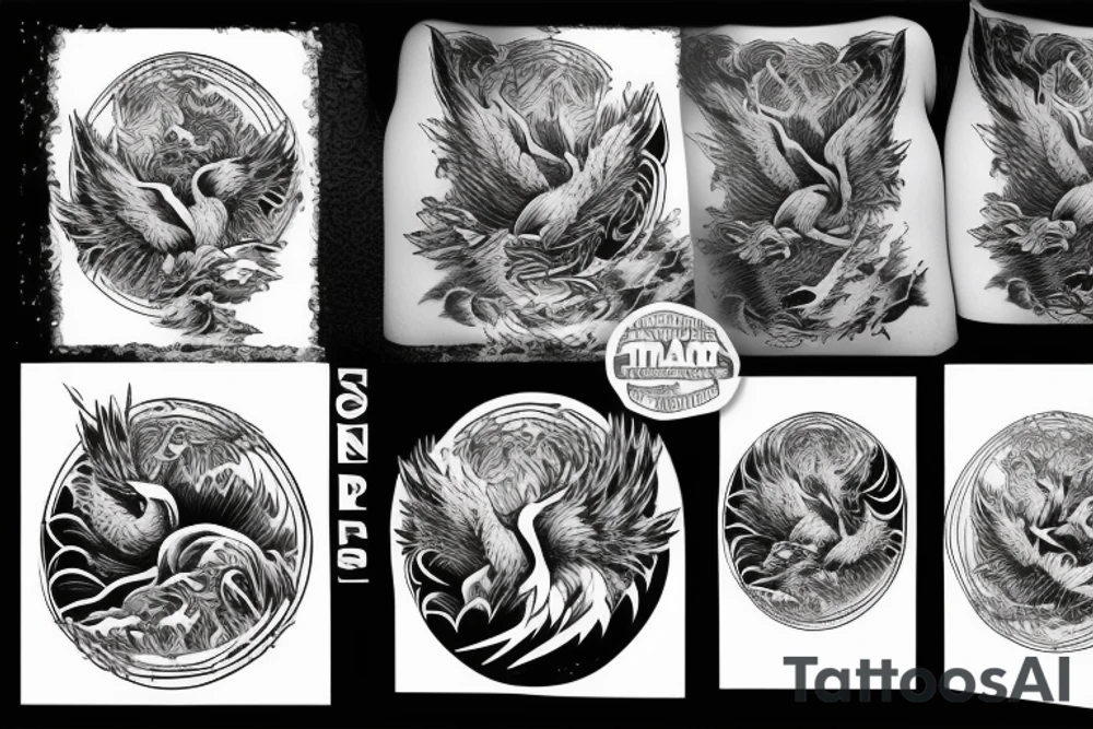 Mountains with phoenix rising tattoo idea