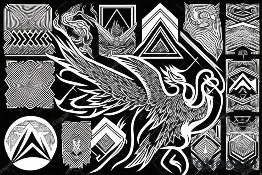 Mountains with phoenix rising tattoo idea