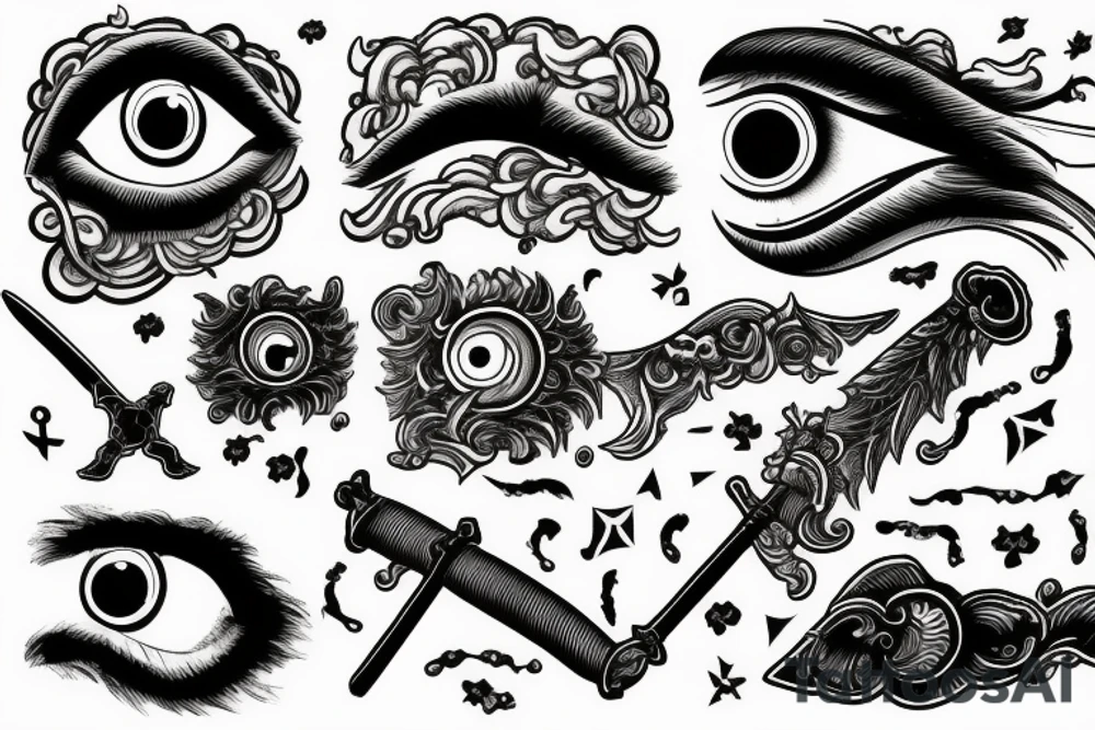 Clouds, a sword and an eye tattoo idea