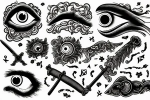 Clouds, a sword and an eye tattoo idea
