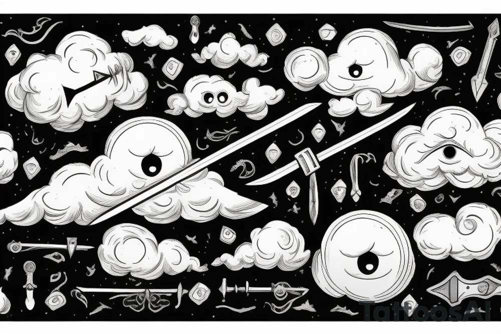 Clouds, a sword and an eye tattoo idea