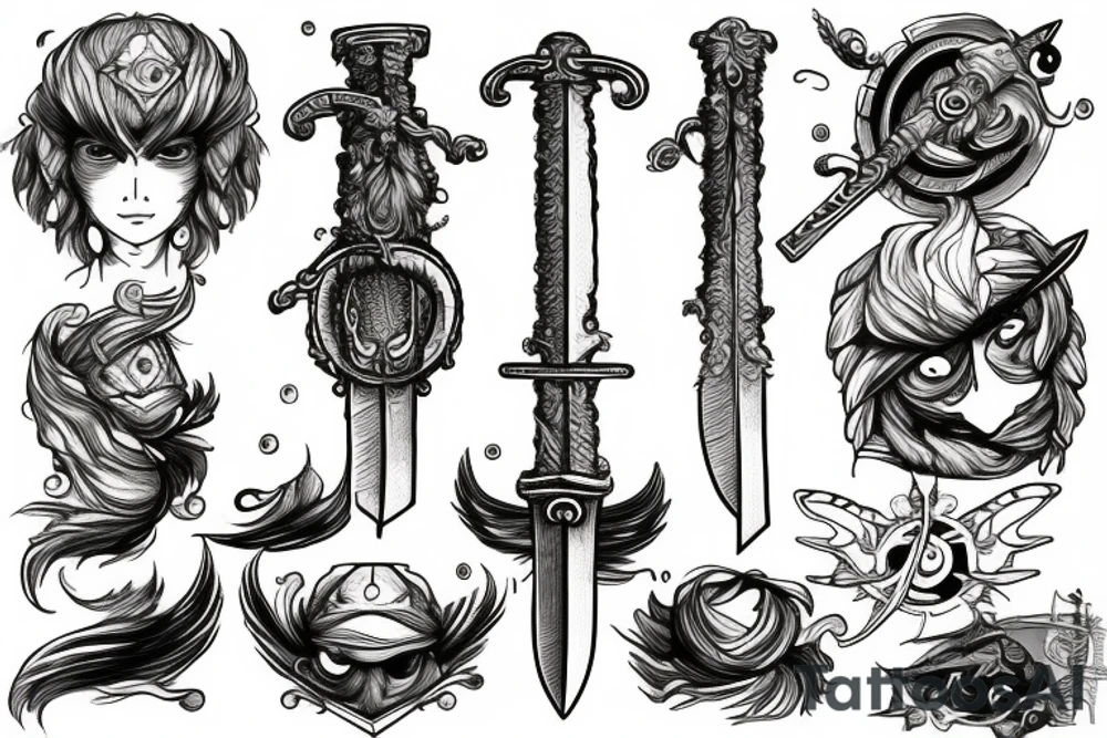 Clouds, a sword and an eye tattoo idea
