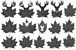 Maple leaves, deer, ducks, tress, mountains tattoo idea
