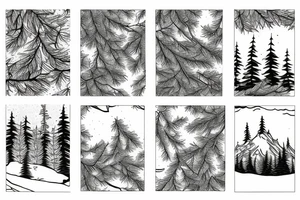 Maple leaveson a branch ducks flying spruce trees and snow mountains tattoo idea