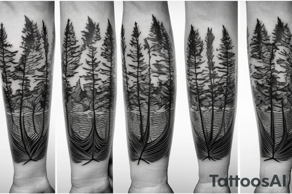 Maple leaveson a branch ducks flying spruce trees and snow mountains tattoo idea