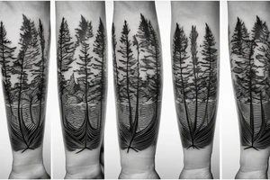 Maple leaveson a branch ducks flying spruce trees and snow mountains tattoo idea