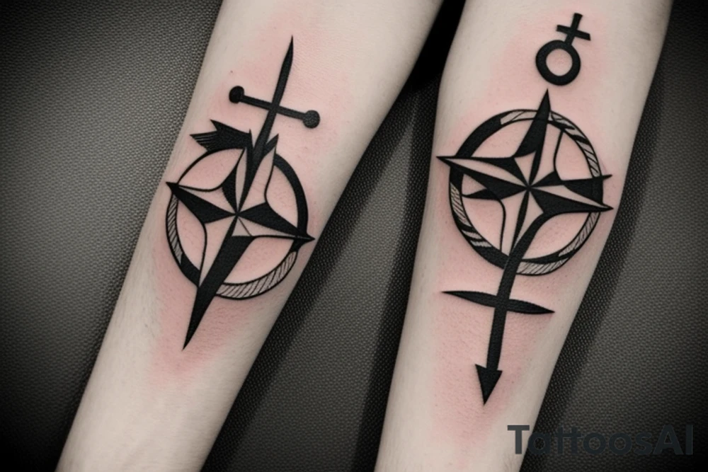 Anchor compass arrow in one form tattoo idea