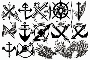 Anchor, compass, arrow and wings tattoo idea