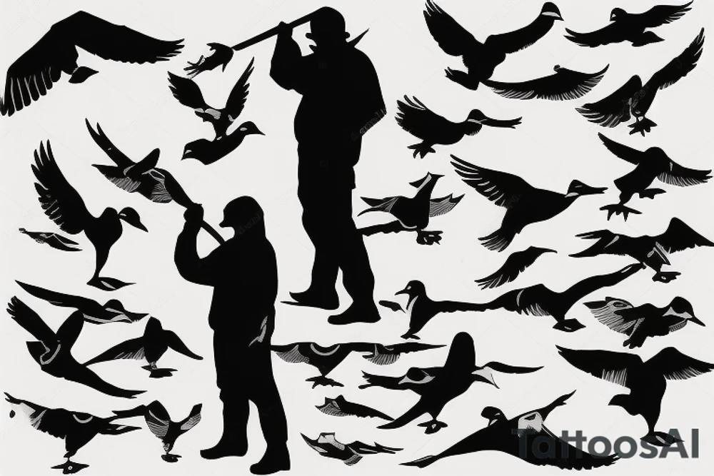 Silhouette of duck hunting with son tattoo idea