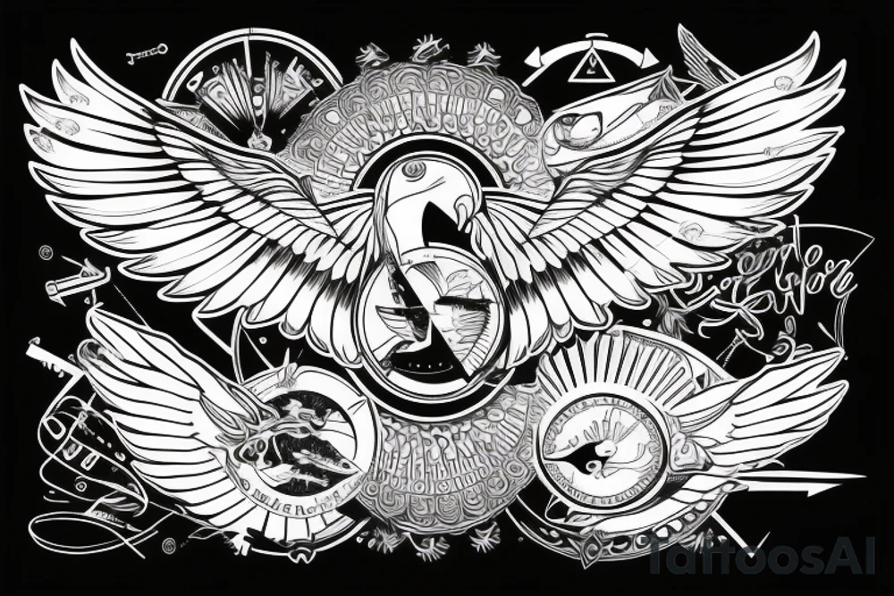 Wing of an eagle and a navigation star tattoo idea