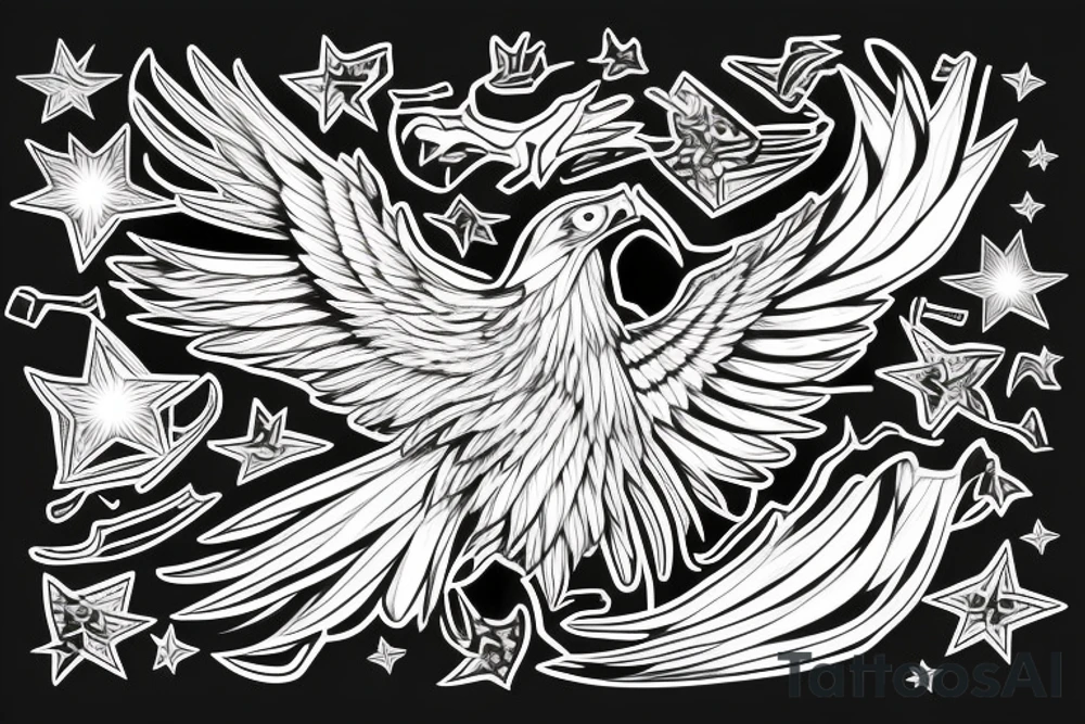 Wing of an eagle attached to a star tattoo idea