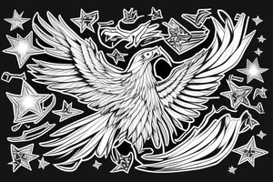 Wing of an eagle attached to a star tattoo idea