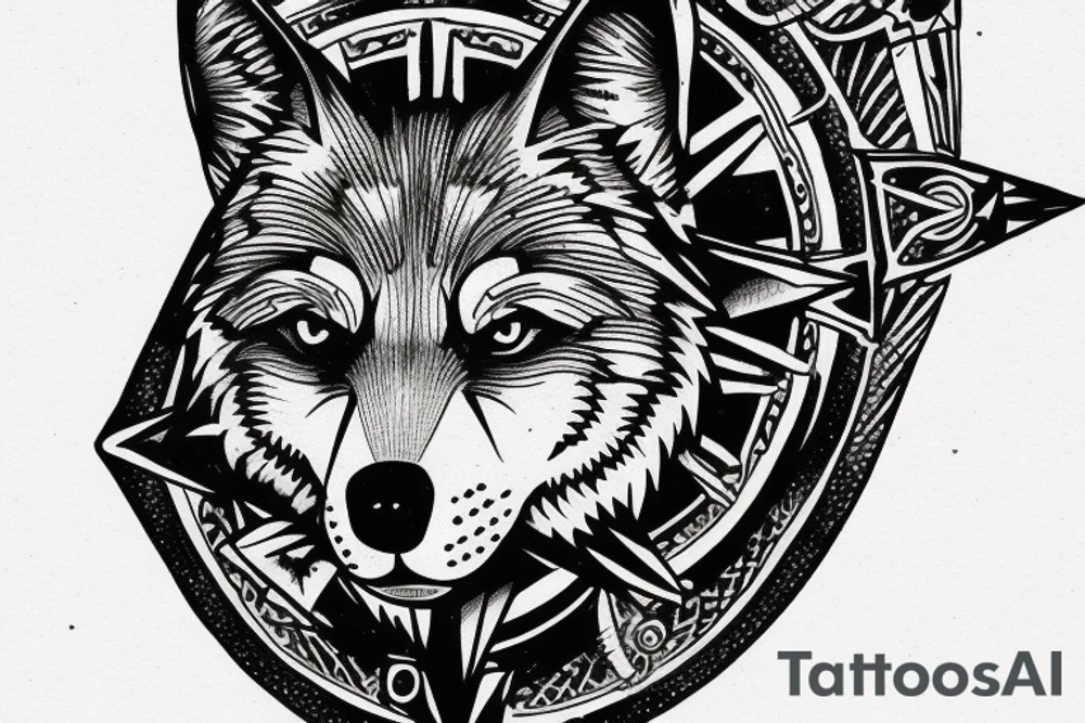 wolf head with broken compass tattoo idea