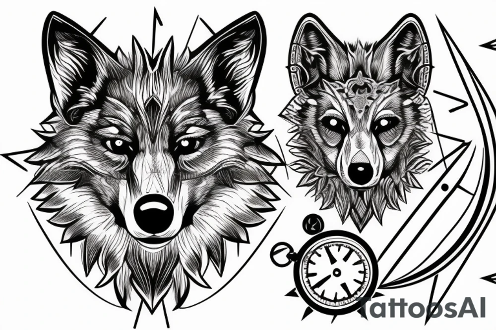 wolf head with broken compass tattoo idea