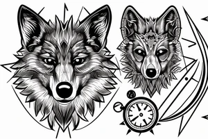wolf head with broken compass tattoo idea