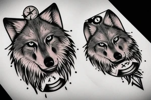 wolf head with a broken compass tattoo idea
