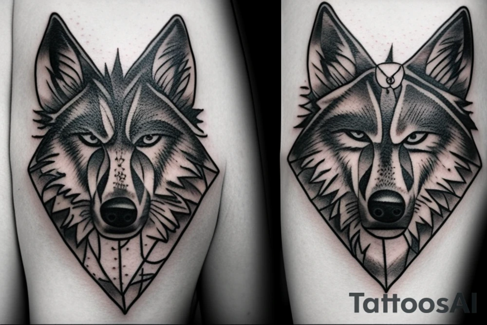 wolf head with a broken compass tattoo idea