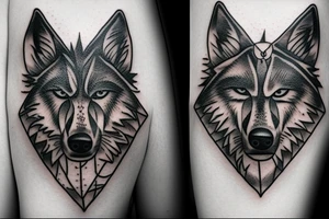 wolf head with a broken compass tattoo idea