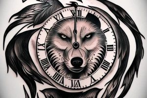 wolf head with a Rome clock tattoo idea