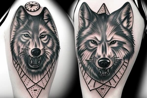 wolf head with a Rome clock tattoo idea