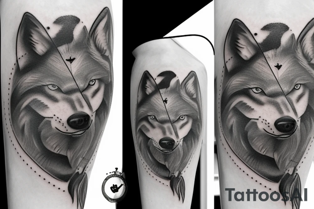 wolf head with a Rome clock tattoo idea