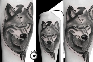wolf head with a Rome clock tattoo idea