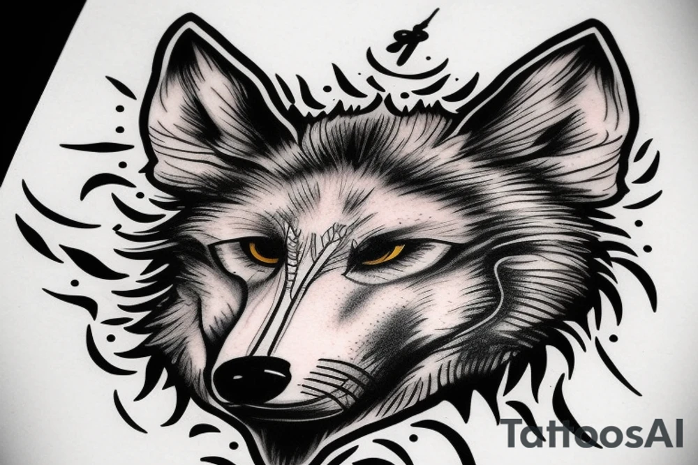 wolf head with a Rome clock tattoo idea