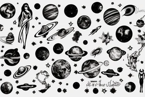 woman in the universe handling the planets tattoo idea