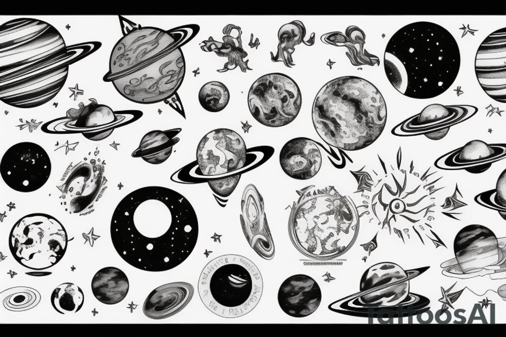 woman in the universe handling the planets tattoo idea