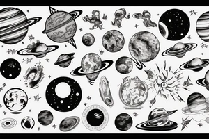 woman in the universe handling the planets tattoo idea