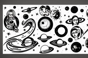woman in the universe handling the planets tattoo idea