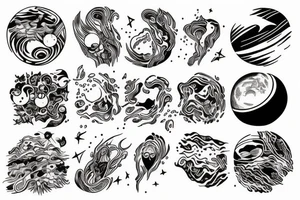 woman in the universe handling the planets tattoo idea