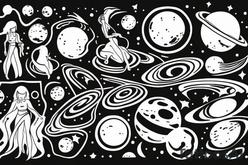 woman in the universe handling the planets tattoo idea