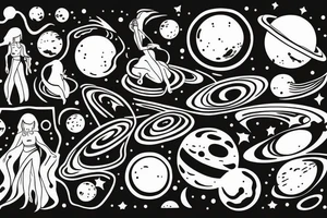 woman in the universe handling the planets tattoo idea