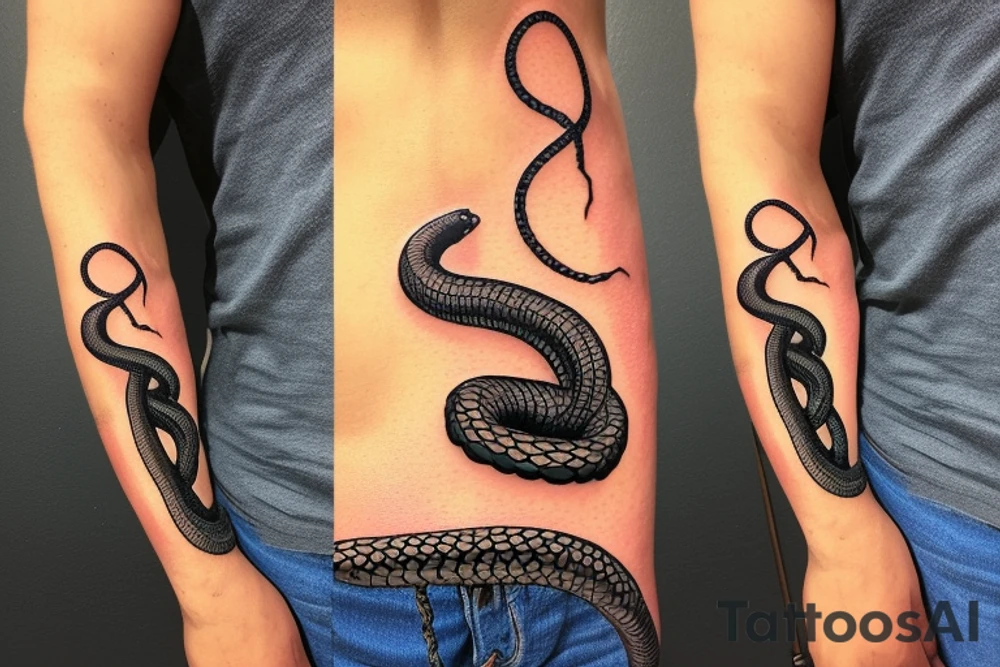 A black mamba snake climbing on a staff tattoo idea